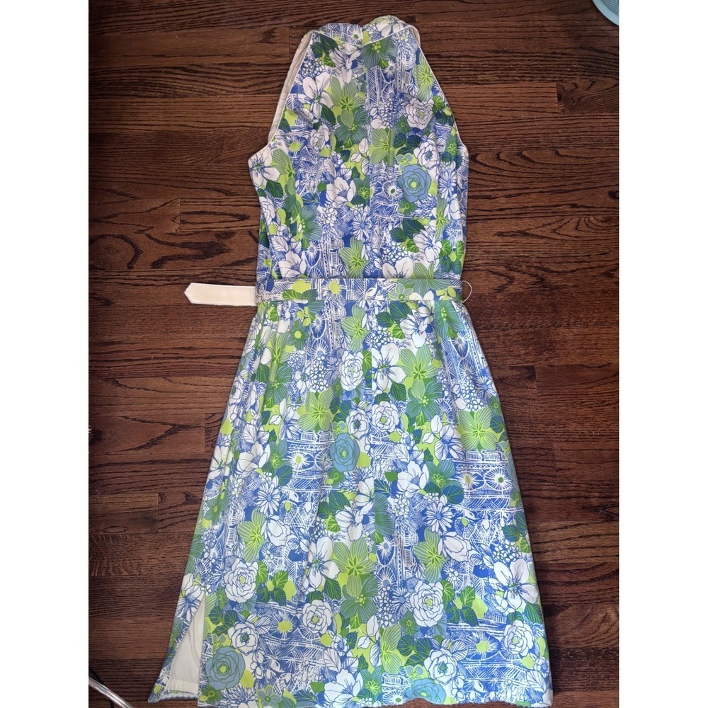 Talbots Floral Midi Dress Blue Green Size 8 Spring Wedding Guest - Picture 5 of 9